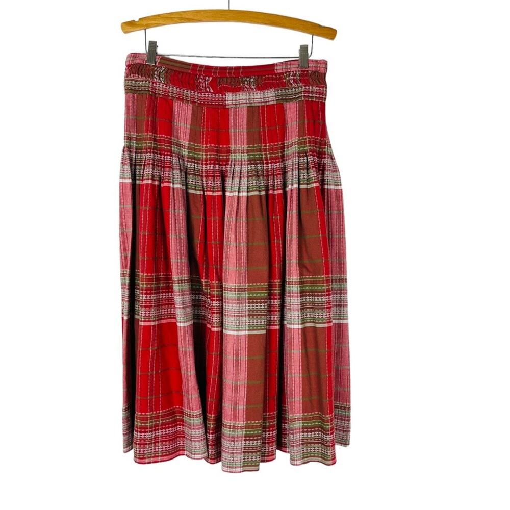 Red white green cottagecore plaid midi maxi pleated holiday Christmas skirt 10